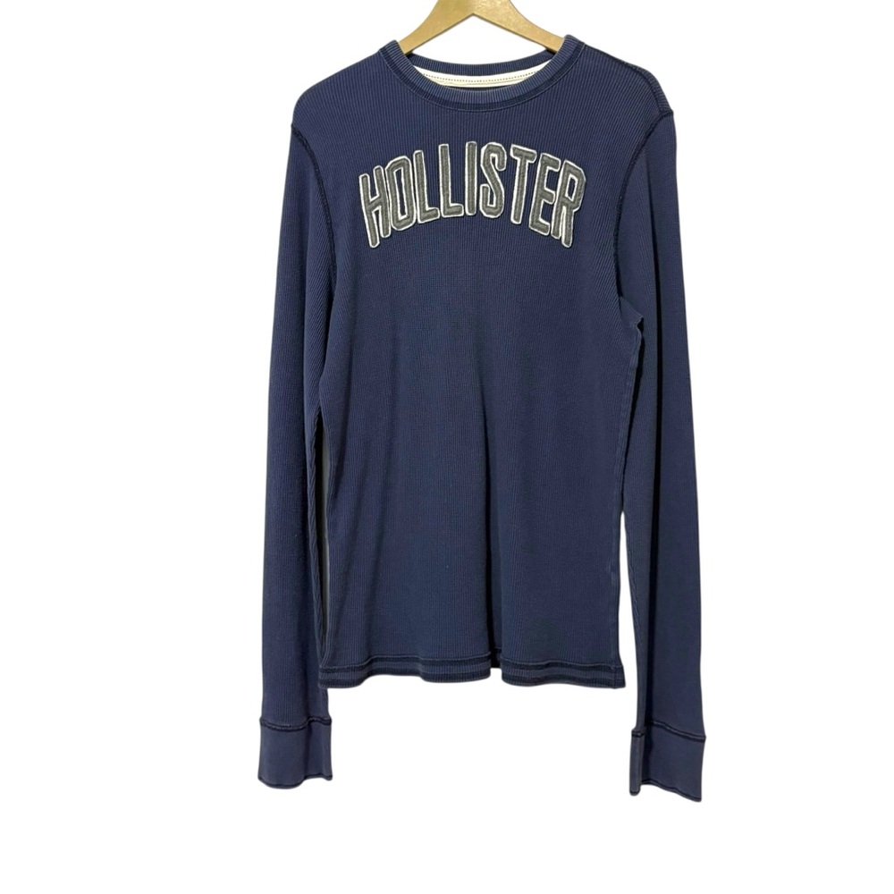 Vintage Hollister Men’s Large Navy Blue Spell Out Knit Thermal Preppy Coastal